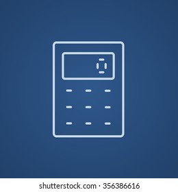 Icono de línea de calculador para web, móvil e infografía. Icono azul claro del vector aislado en fondo azul.