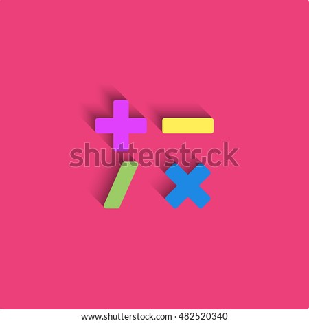 Calculator logo mockup style material design, mathematical symbols colored icon, plus signs, minus, divide, multiply