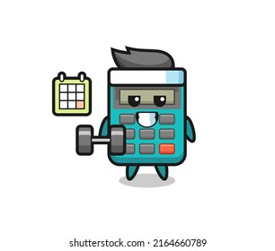 calculator mascot cartoon doing fitness with dumbbell , cute style design for t shirt, sticker, logo element