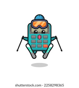 calculator mascot character as a ski player , cute style design for t shirt, sticker, logo element