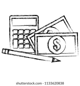 calculator math with bills and pencil