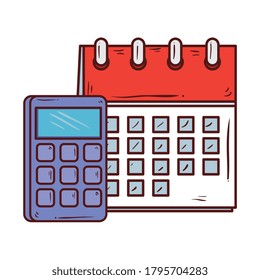 calculator math with calendar reminder, on white background vector illustration design