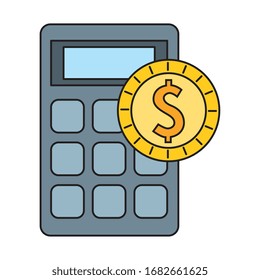 calculator math with coin isolated icon vector illustration design