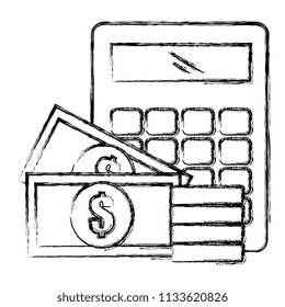 calculator math with coins and bills