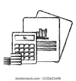 calculator math with coins and documents