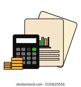 calculator math with coins and documents