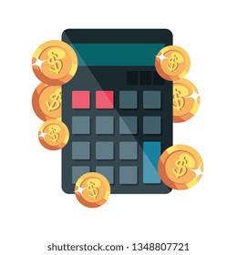 calculator math with coins dollars