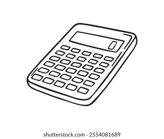 Calculator math device doodle hand drawn icon. Outline drawing calculator line clipart symbol. Vector illustration