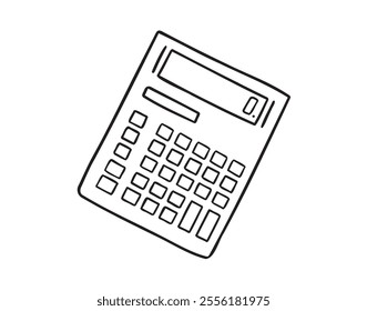 Calculator math device doodle hand drawn icon. Outline drawing calculator line clipart symbol. Vector illustration
