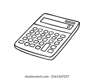 Calculator math device doodle hand drawn icon. Outline drawing calculator line clipart symbol. Vector illustration