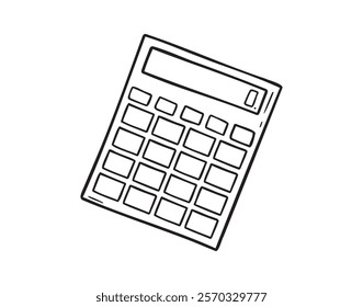 Calculator math device doodle hand drawn icon. Outline drawing calculator line clipart symbol. Vector illustration