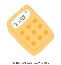 Icono dibujado a mano del doodle del dispositivo matemático de la calculadora. Símbolo de Clipart de calculadora de dibujo de esquema amarillo.