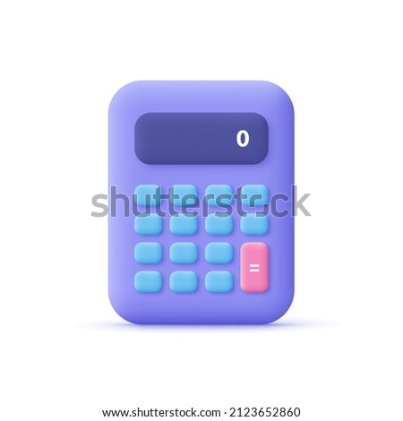 Calculator, math device. Financial analytics, bookkeeping, budget, debit, credit calculations concept. 3d vector icon. Cartoon minimal style.