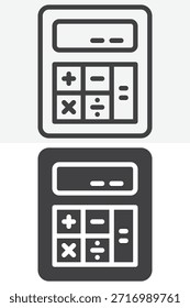 Calculator math finance icon set in different style. Line outline and solid icon forms. Editable stroke vector sign and symbol. Calculator icon for accounting and numbers UI.