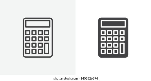 Calculator, math icon. line and glyph version, Calculator buttons outline and filled vector sign. linear and full pictogram. Accounting symbol, logo illustration. Different style icons set