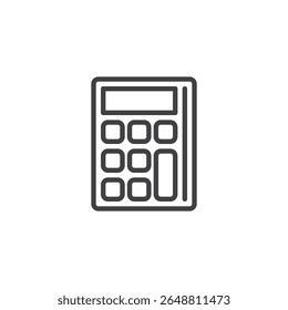 Calculadora Ícone da linha Matemática. Ícone de contorno básico vetor de uma calculadora com botões numéricos. Este símbolo de ícone combina com as atividades das finanças, matemática e escola.