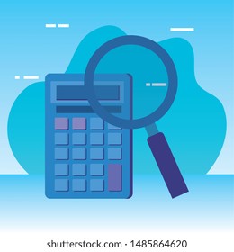calculator math with magnifying glass