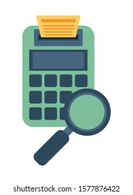 calculator math with magnifying glass vector illustration design