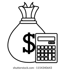 calculator math with money bag