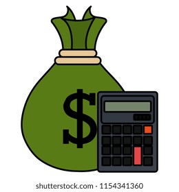 calculator math with money bag