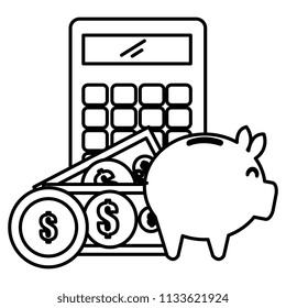 calculator math with money and piggy savings