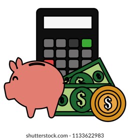 calculator math with money and piggy savings