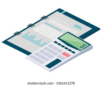 calculator math with notepad