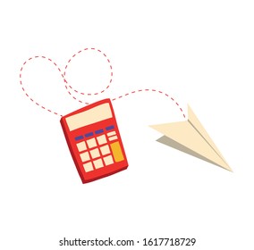 calculator math with paper airplane vector illustration design