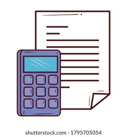 calculator math with paper document on white background vector illustration design