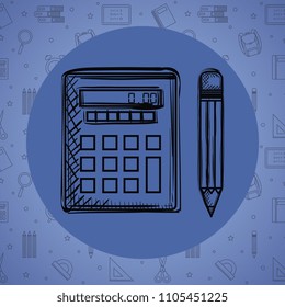 calculator math with pencil drawing