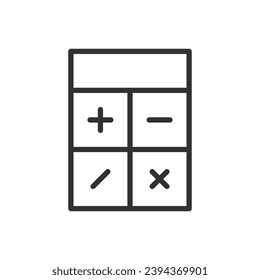 Calculator with math symbols, linear icon. Line with editable stroke