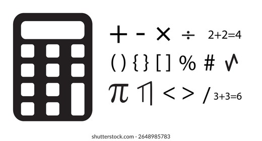 Calculadora com símbolos matemáticos em preto