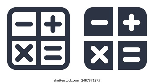 Calculator mini simple icons set designed in filled, outline, line and stroke style