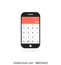 calculator mobile app in smart phone. concept of ux kit, balance, assistance, math, wealth, computation, cellphone, algebra. flat style trend modern design vector illustration on white background