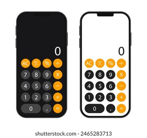 Calculator in mobile phone. App for calculate with interface in smartphone. Mobile calculator design screen concept for device. Vector illustration