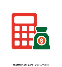 calculator with money bag icon vector. investment symbol