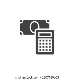 Calculator and money bill vector icon. filled flat sign for mobile concept and web design. Сounting money glyph icon. Symbol, logo illustration. Vector graphics