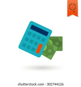 Calculator and Money. Business and Finance, Single Flat Icon. Simple and Minimalistic Style. Vector