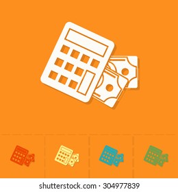Calculator and Money. Business and Finance, Single Flat Icon. Simple and Minimalistic Style. Vector