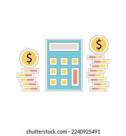 calculator and money coins vector design, finance, commerce, investment, economy icons and symbols 