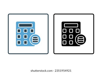 Calculator and Money Icon. Icon related to Credit and Loan. suitable for web site design, app, user interfaces, printable etc. Solid icon style. Simple vector design editable