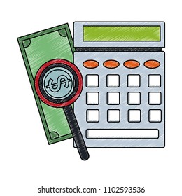 Calculator and money scribble