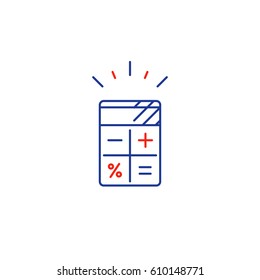 Calculator mono line vector icon, calculation services, finance estimation  concept