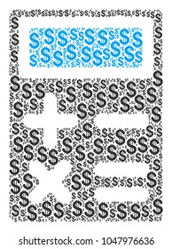 Calculator mosaic of american dollars. Vector dollar icons are united into calculator composition.