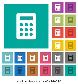 Calculator multi colored flat icons on plain square backgrounds. Included white and darker icon variations for hover or active effects.