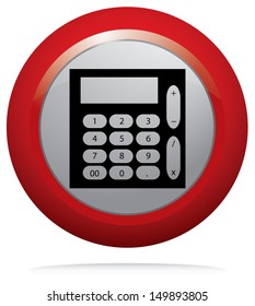 Calculator with numbers, isolated red round button design.