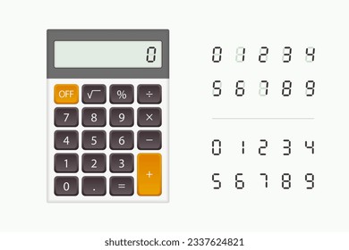 Calculator with numbers on white background. Vector Illustration.