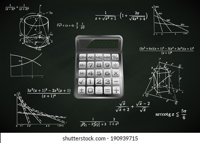 calculator on blackboard with math calculations vector illustration