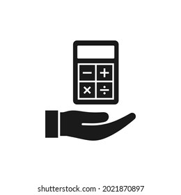 Calculator on hand flat icon isolated on white background. Vector illustration