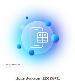 Calculator On The Phone Line Icon. Count, App, Standard Application, Accounting, Bookkeeping, Financial Management. Technology Concept. Glassmorphism. Vector Line Icon For Business And Advertising.